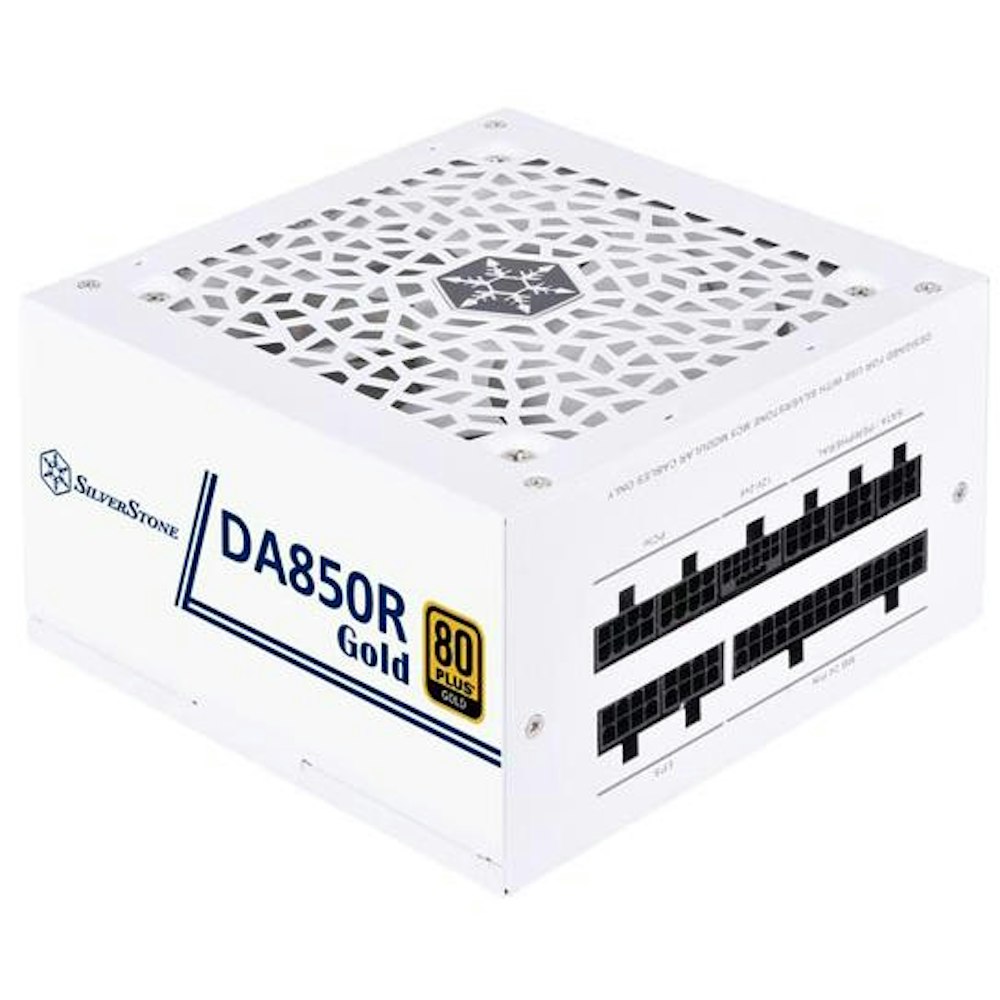 A large main feature product image of SilverStone 850W 80+ Gold PCIe Gen5 ATX 3.0 Fully Modular PSU - White