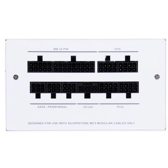 A large main feature product image of SilverStone Decathlon R 750W Gold PCIe 5.0 ATX Modular PSU (White)