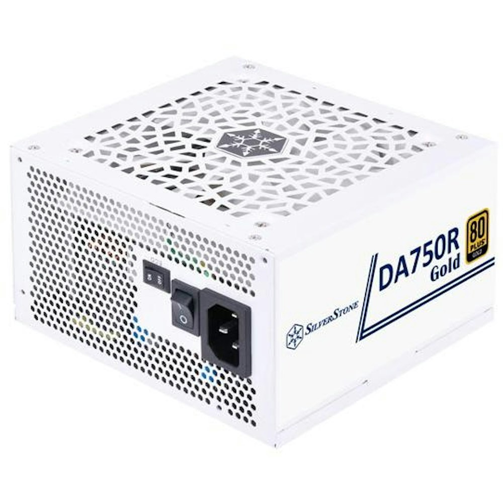 A large main feature product image of SilverStone 750W 80+ Gold PCIe Gen5 ATX 3.0 Fully Modular PSU - White