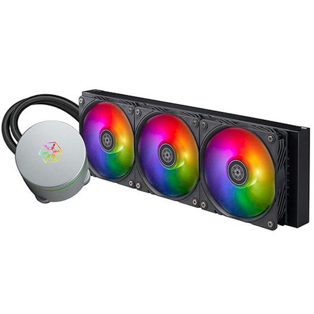 A large main feature product image of Silverstone IceMyst 360 ARGB 360mm Liquid CPU Cooler