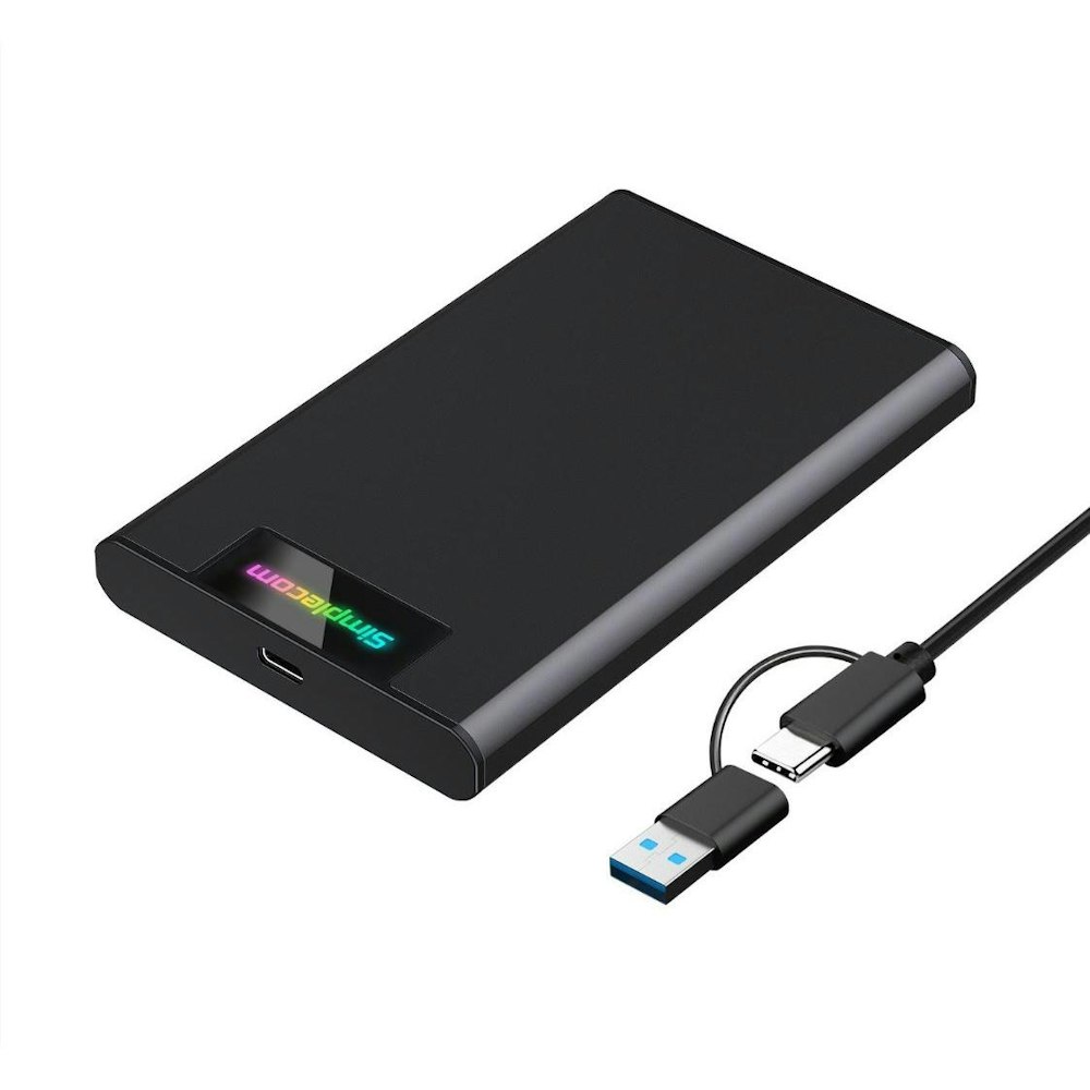 A large main feature product image of Simplecom SE239 Tool-free 2.5" SATA HDD SSD to USB-C Enclosure with RGB Lights USB 3.2 Gen 2