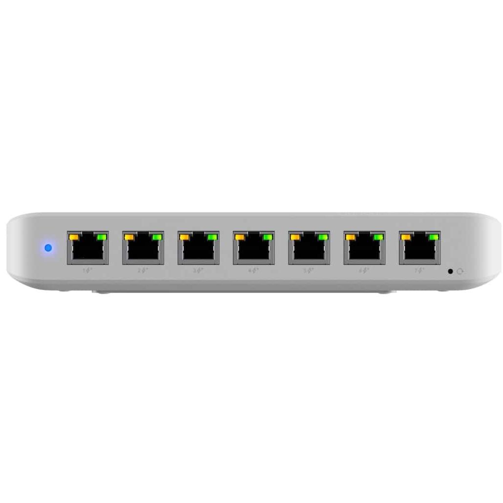 A large main feature product image of Ubiquiti UniFi Ultra 60W Compact 8-Port Layer 2 Switch w/ PoE