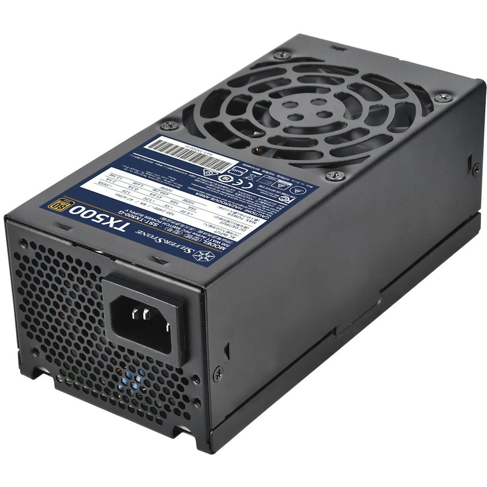 A large main feature product image of SilverStone TX500 500W Gold TFX PSU