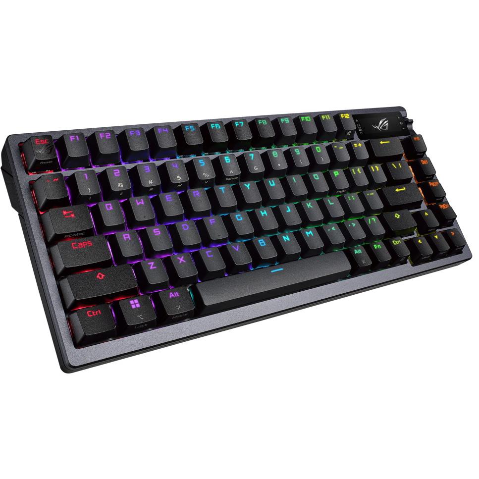 A large main feature product image of ASUS ROG Azoth 75% Wireless Custom Mechanical Gaming Keyboard - ROG NX Snow