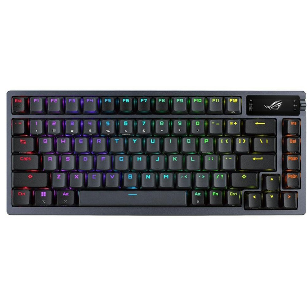 A large main feature product image of ASUS ROG Azoth 75% Wireless Custom Mechanical Gaming Keyboard - ROG NX Snow