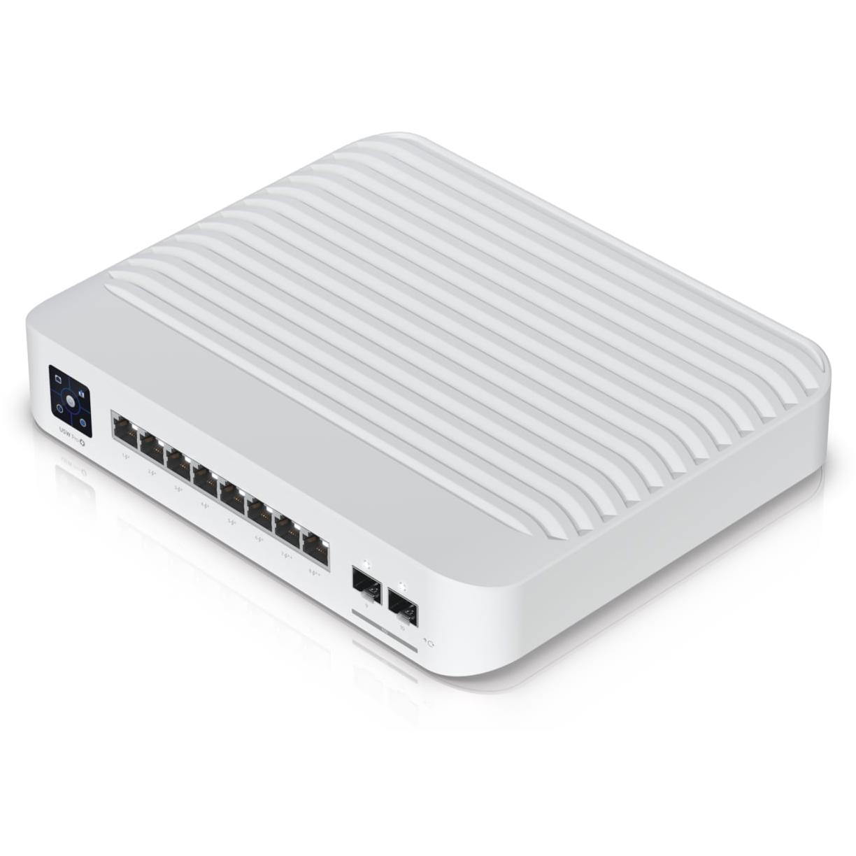 A large main feature product image of Ubiquiti UniFi Switch Pro 8-Port Layer 3 Switch w/ PoE