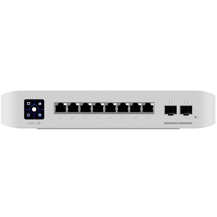 A large main feature product image of Ubiquiti UniFi Switch Pro 8-Port Layer 3 Switch w/ PoE