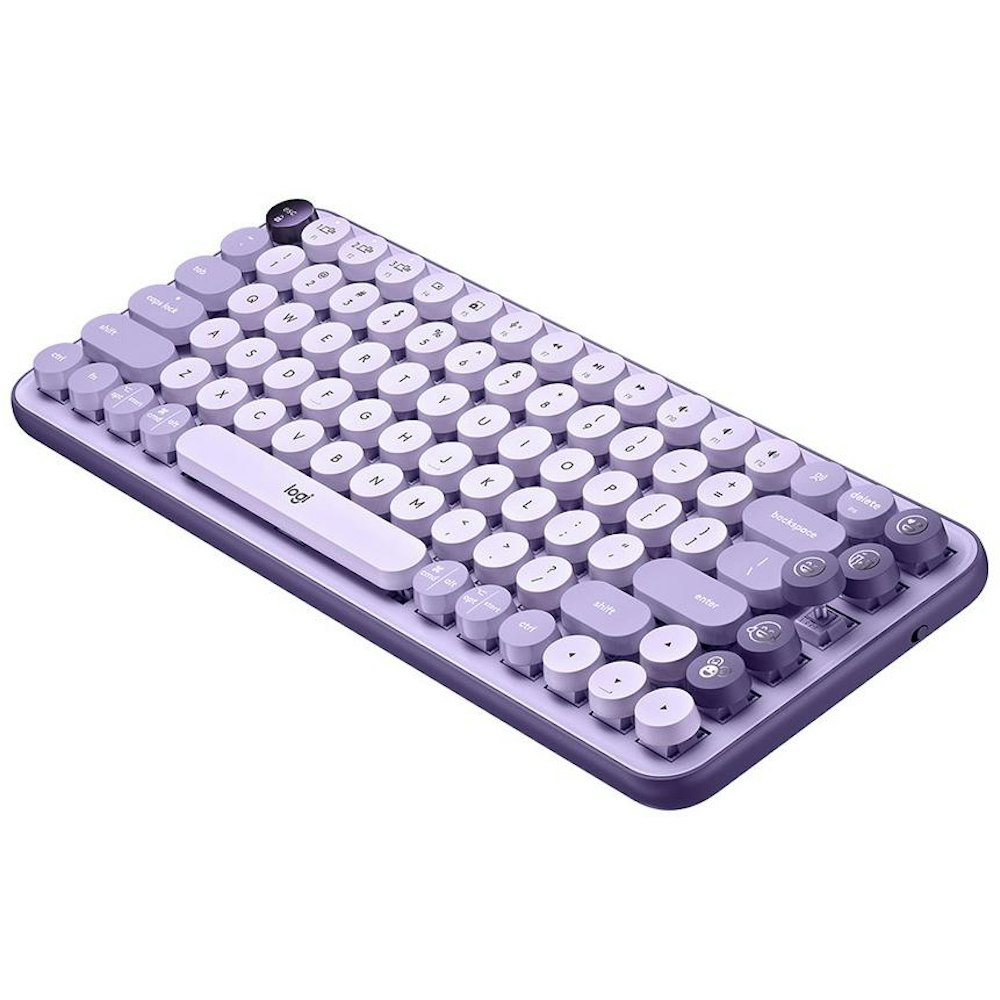 A large main feature product image of Logitech POP Keys Wireless Mechanical Emoji Keyboard - Cosmos Lavender