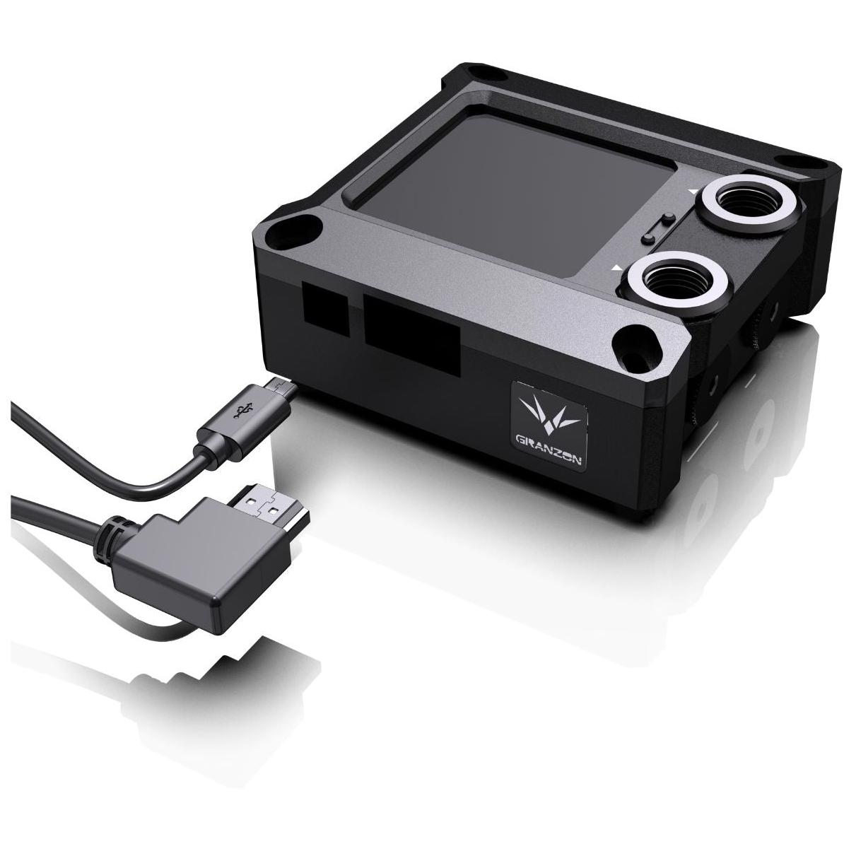 A large main feature product image of Bykski Granzon Digital Display Intel CPU Water Block