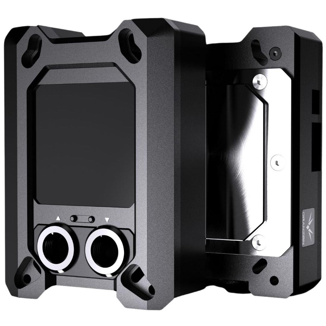 A large main feature product image of Bykski Granzon Digital Display AMD CPU Water Block