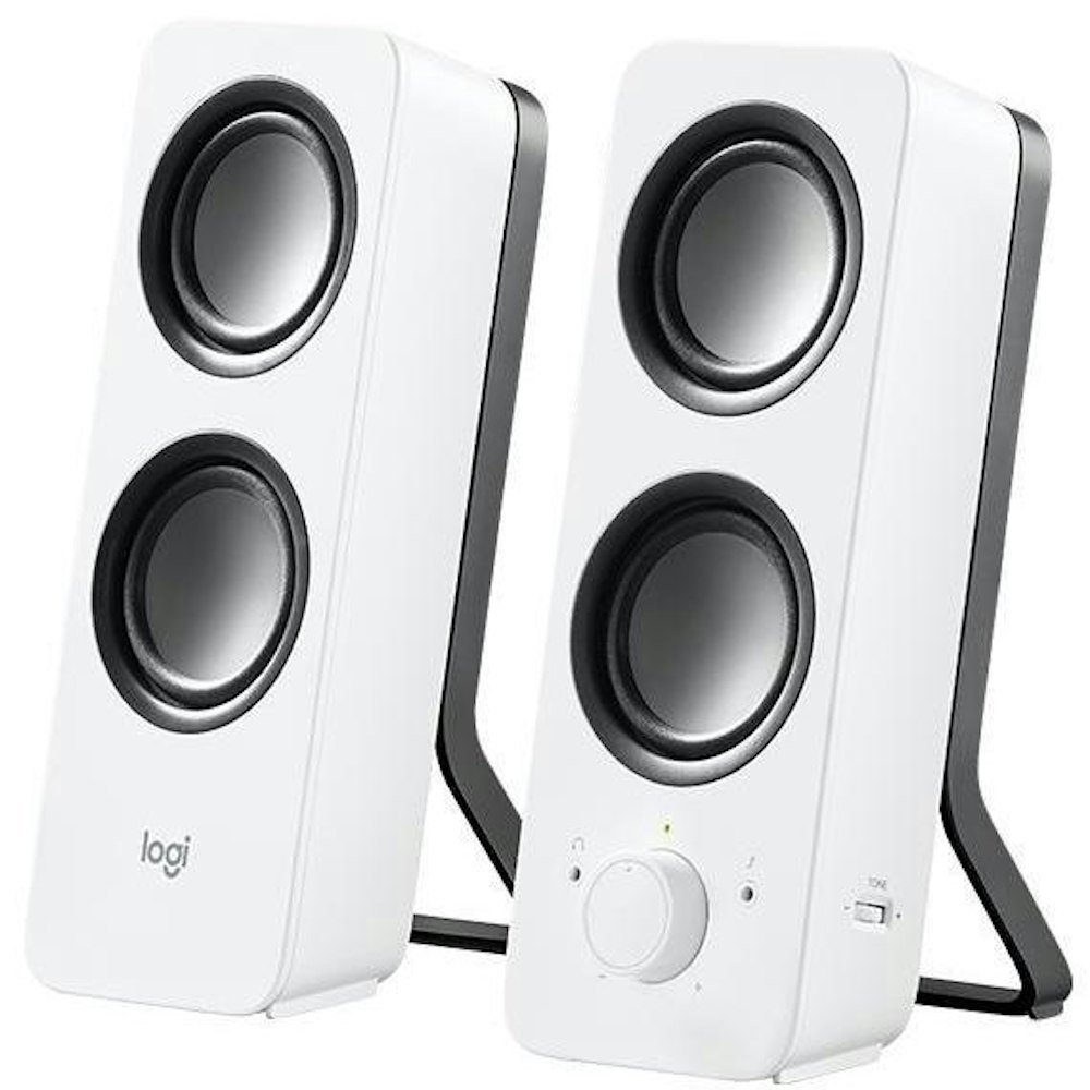 A large main feature product image of Logitech Z200 Multimedia Speakers - Snow White