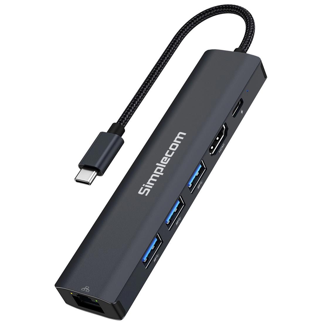 A large main feature product image of Simplecom USB Type-C SuperSpeed 6-in-1 Multiport Adapter Docking Station