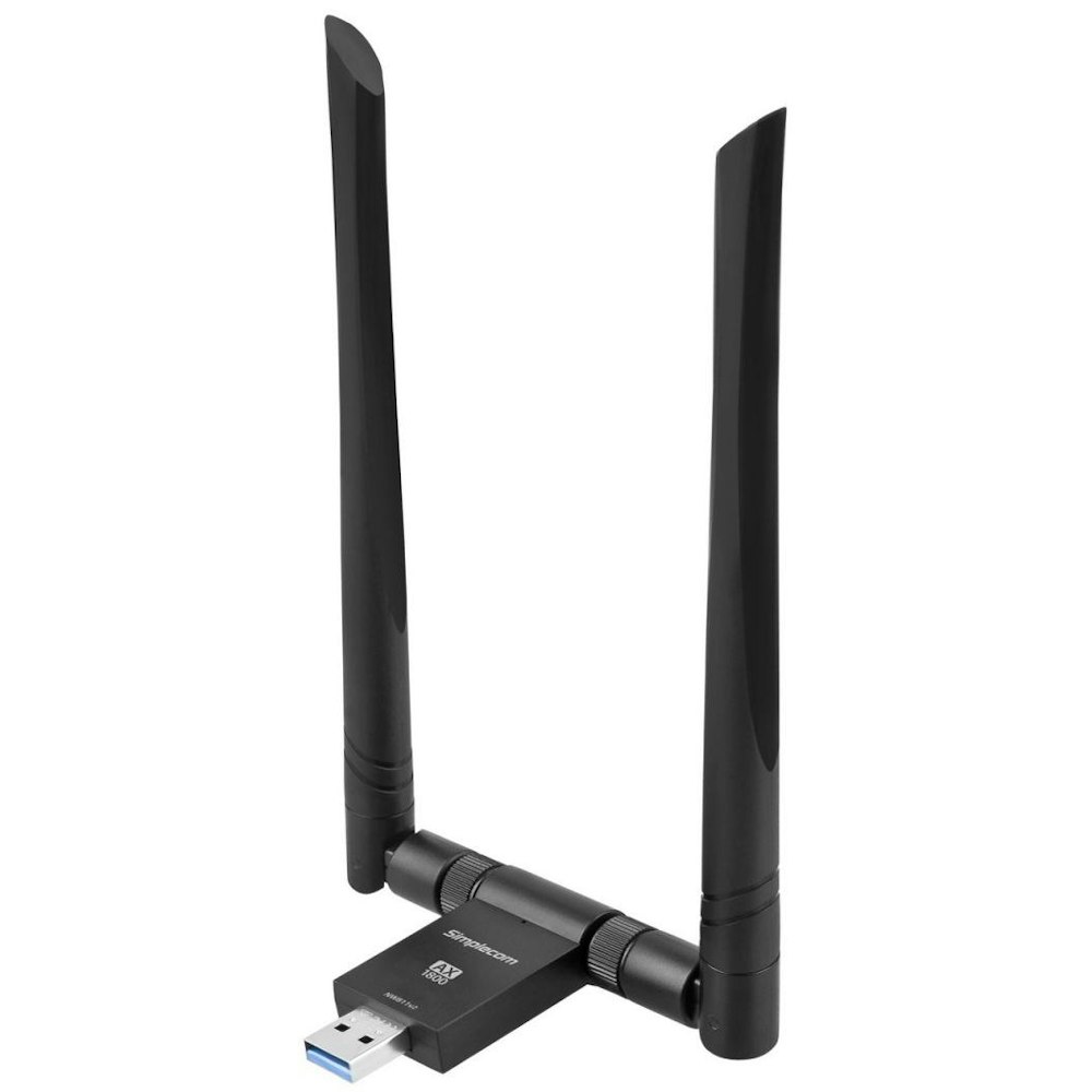 A large main feature product image of Simplecom NW811v2 AX1800 Dual Band WiFi 6 USB Adapter With 2x 5dBi High Gain Antennas