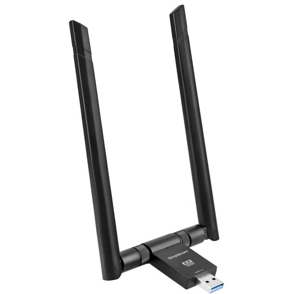 A large main feature product image of Simplecom NW811v2 AX1800 Dual Band WiFi 6 USB Adapter With 2x 5dBi High Gain Antennas