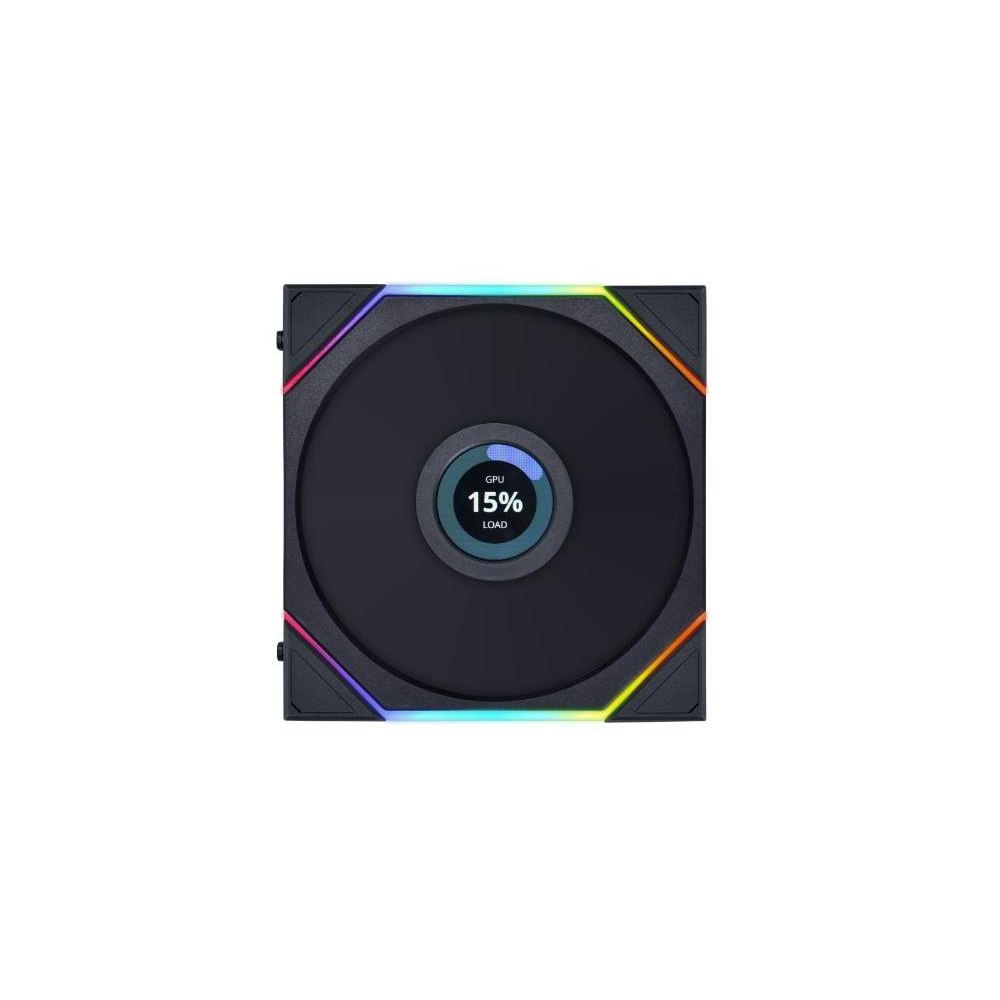A large main feature product image of Lian Li UNI Fan TL LCD 120 120mm Fan Single Pack - Black