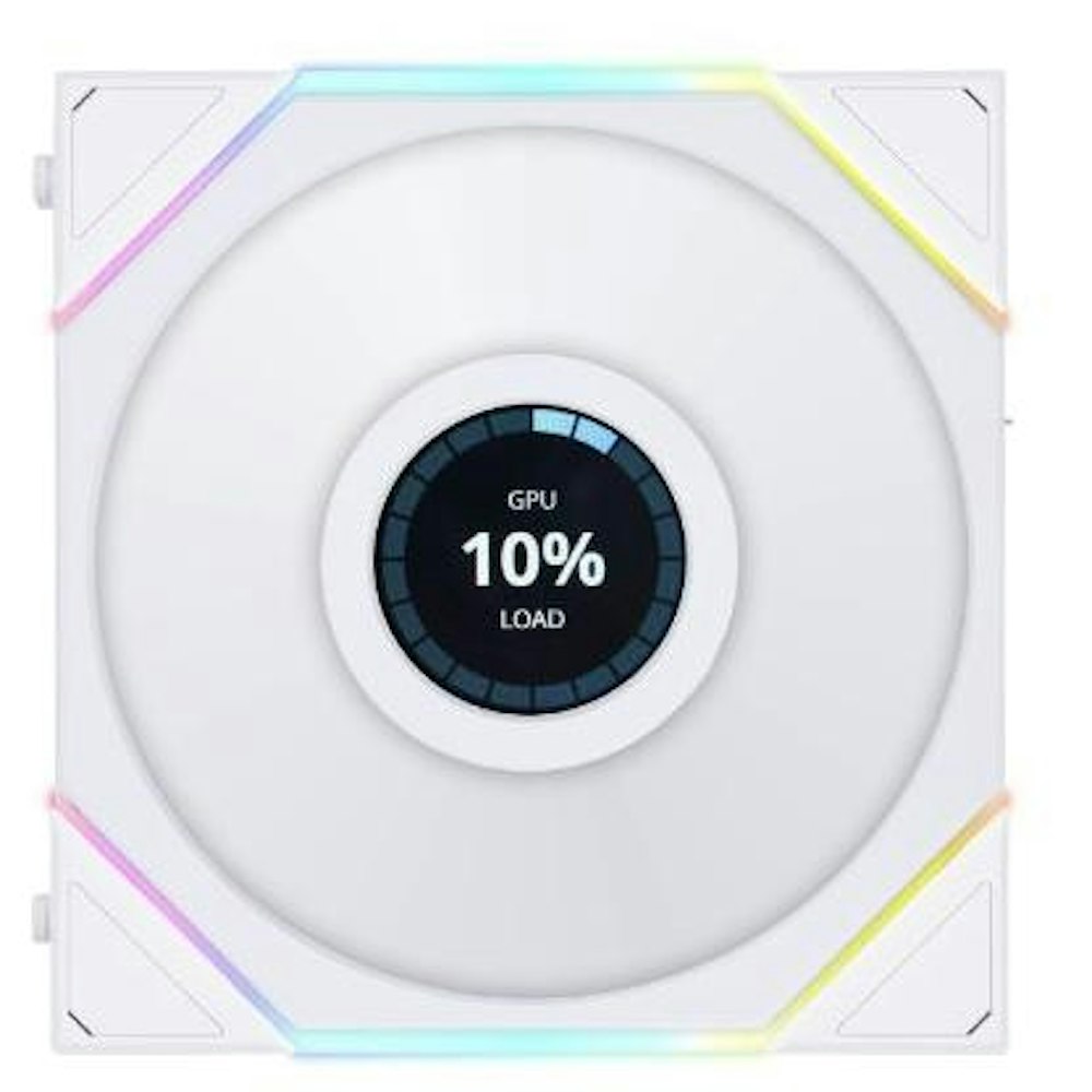 A large main feature product image of Lian Li UNI Fan TL LCD 120 120mm Fan Triple Pack - White