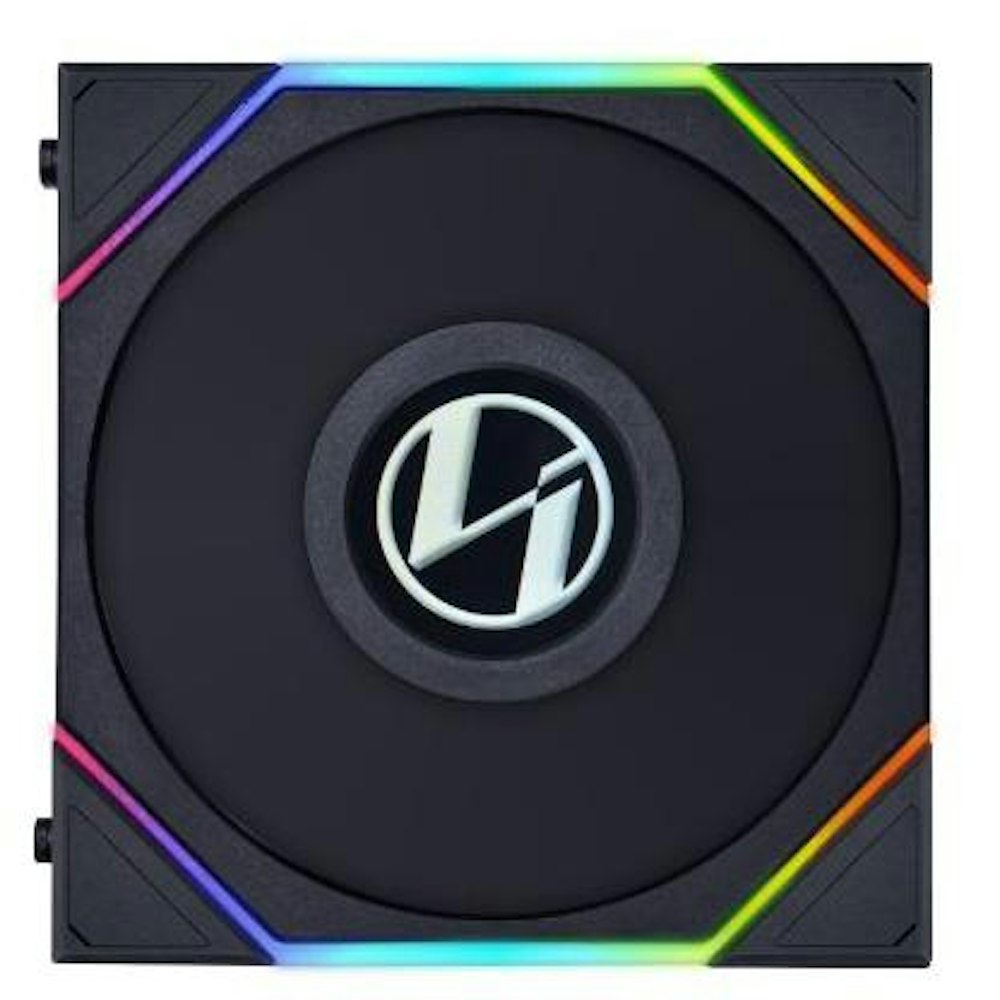 A large main feature product image of Lian Li UNI Fan TL LCD 120 Reverse Blade 120mm Fan Single Pack - Black