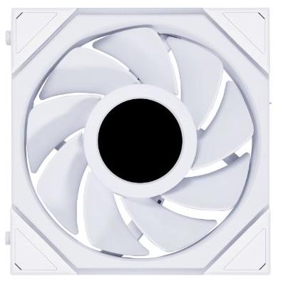 A large main feature product image of Lian Li UNI FAN TL120 LCD - 120mm Reverse Blade Modular LCP Fan (White)