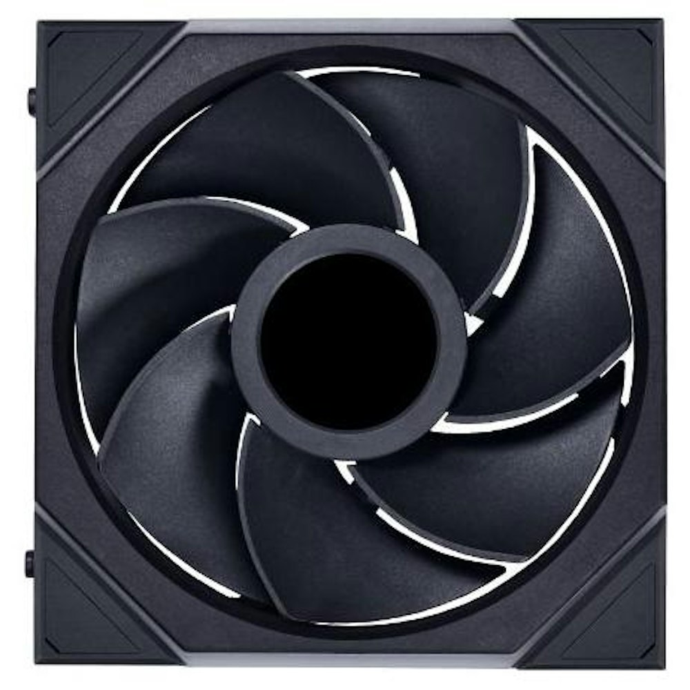 A large main feature product image of Lian Li UNI Fan TL LCD 140 Reverse Blade 140mm Fan Single Pack - Black 