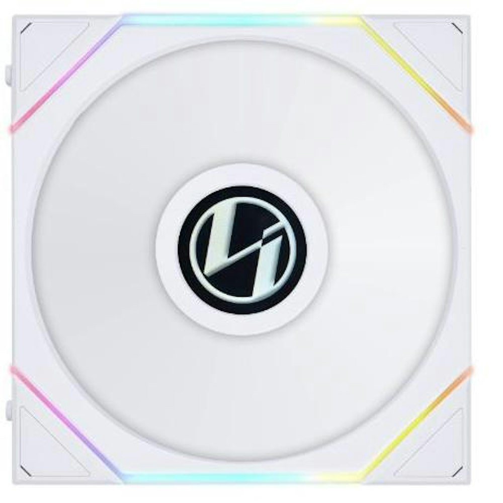 A large main feature product image of Lian Li UNI Fan TL LCD 140 Reverse Blade 140mm Fan Single Pack - White