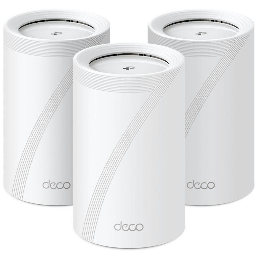 A large main feature product image of TP-Link Deco BE65 - BE11000 Wi-Fi 7 Tri-Band Mesh System (3 Pack)