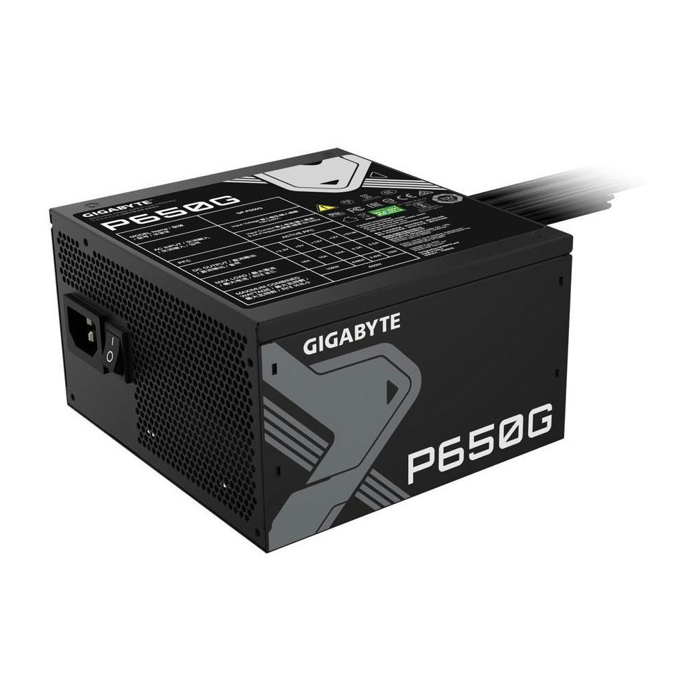 A large main feature product image of Gigabyte P650G 650W Gold ATX PSU