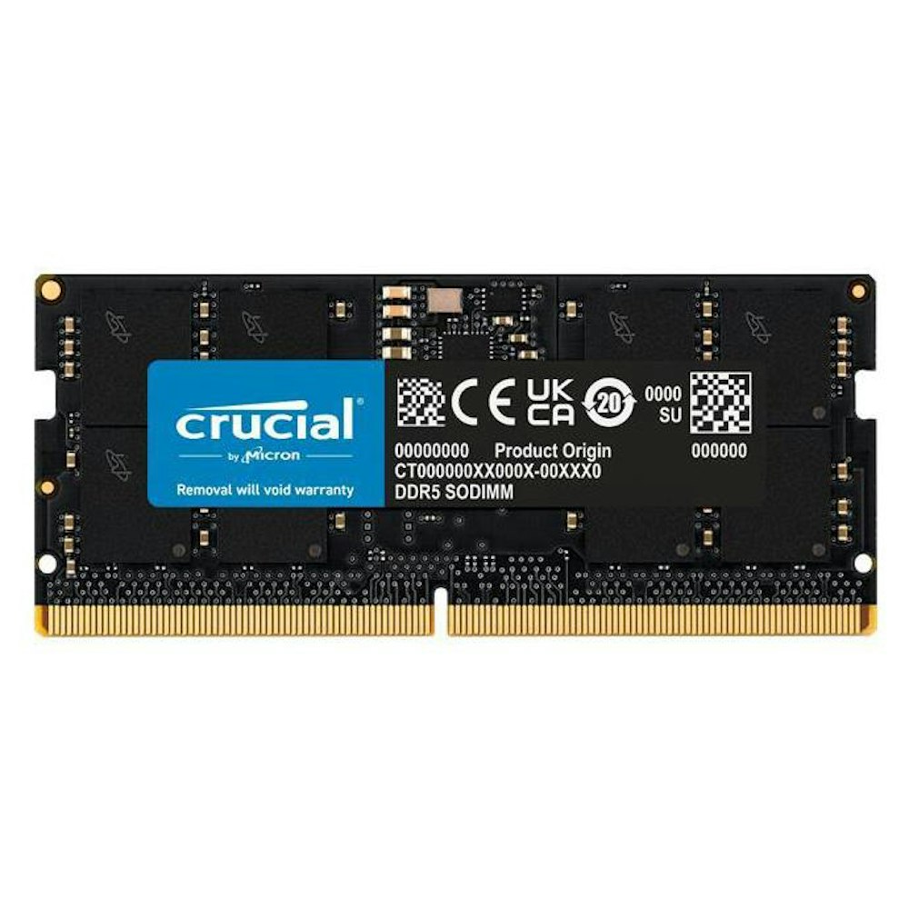 A large main feature product image of Crucial 48GB Single (1x48GB) DDR5 SO-DIMM CL46 5600MHz