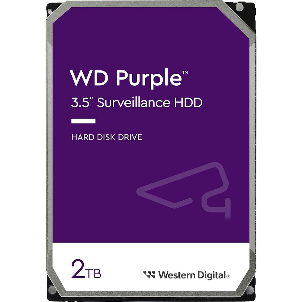 A large main feature product image of WD Purple 3.5" Surveillance HDD - 2TB 64MB