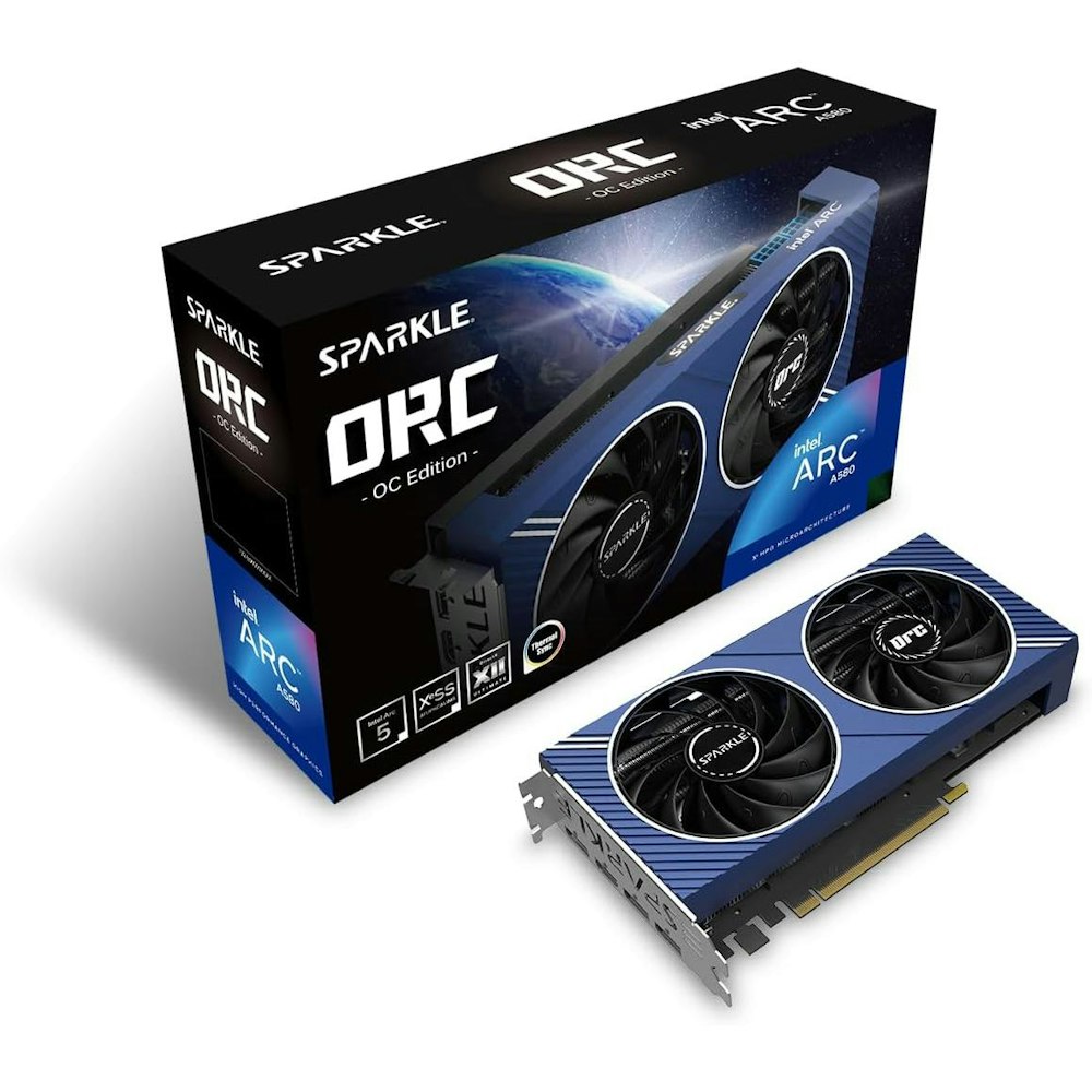 A large main feature product image of SPARKLE Intel Arc A580 ORC OC 8GB GDDR6