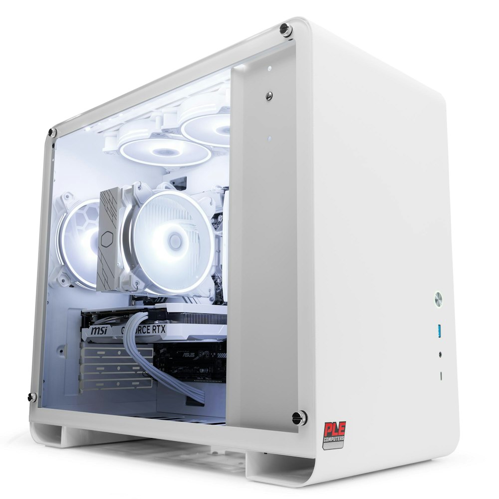 A large main feature product image of PLE Light Mode RTX 4060 Prebuilt Ready To Go Gaming PC
