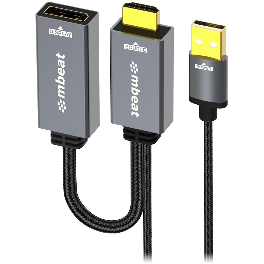 A large main feature product image of mbeat Tough Link HDMI to DisplayPort Adapter with USB Power