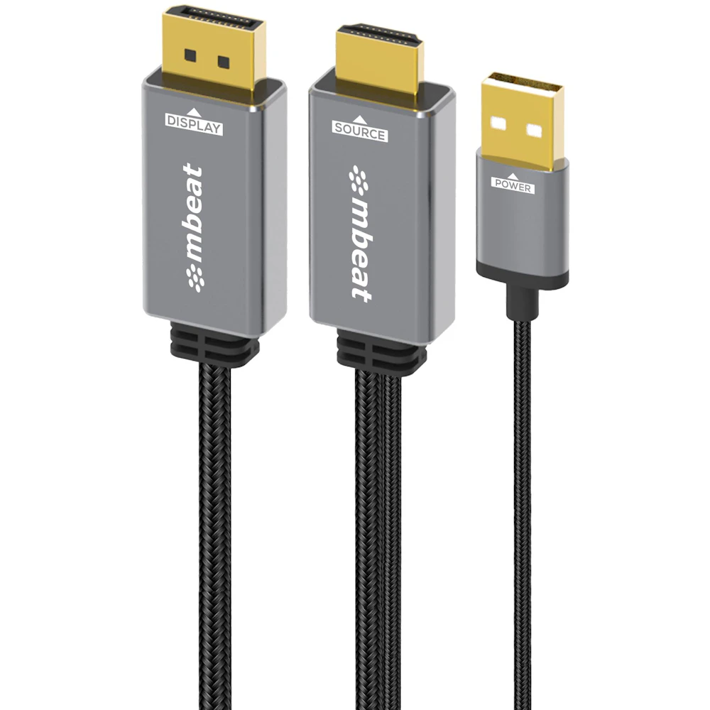 mbeat Tough Link HDMI to DisplayPort Cable with USB Power - 1.8m