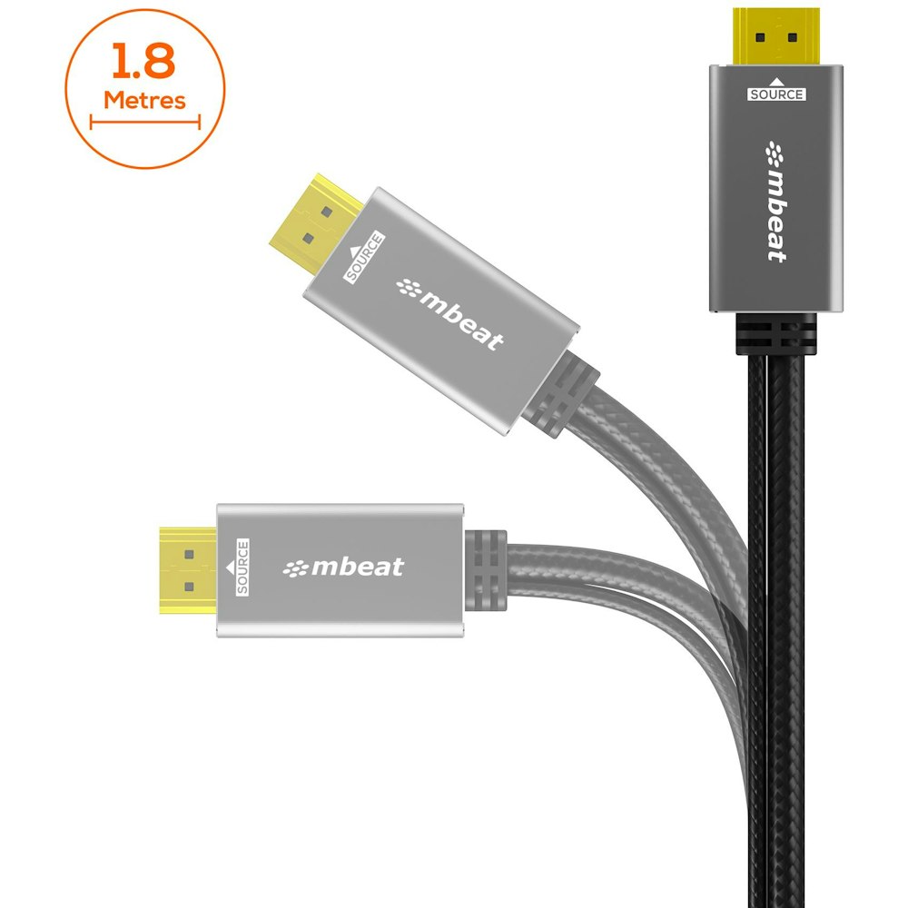 A large main feature product image of mbeat Tough Link HDMI to DisplayPort Cable with USB Power - 1.8m