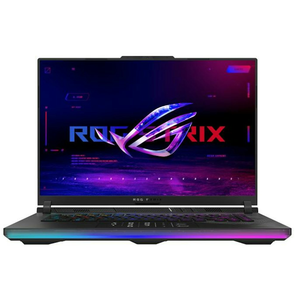 A large main feature product image of ASUS ROG Strix SCAR 16 (G634) - 16" 240Hz, 14th Gen i9, RTX 4080, 32GB/1TB - Win 11 Gaming Notebook