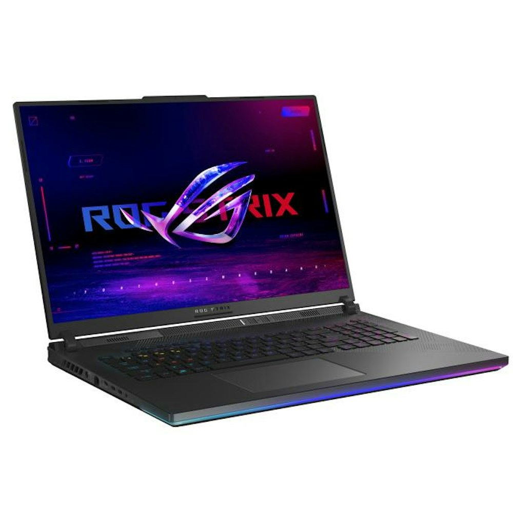A large main feature product image of ASUS ROG Strix SCAR 18 (G834) - 18" 240Hz OLED, 14th Gen i9, RTX 4080, 16GB/2TB - Win 11 Gaming Notebook