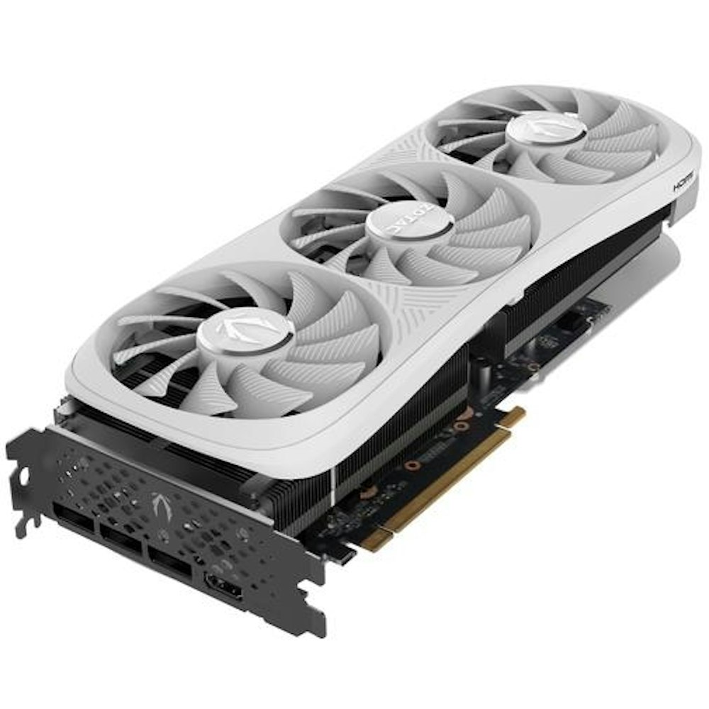 A large main feature product image of ZOTAC GAMING Geforce RTX 4070 Ti SUPER Trinity OC White 16GB GDDR6X