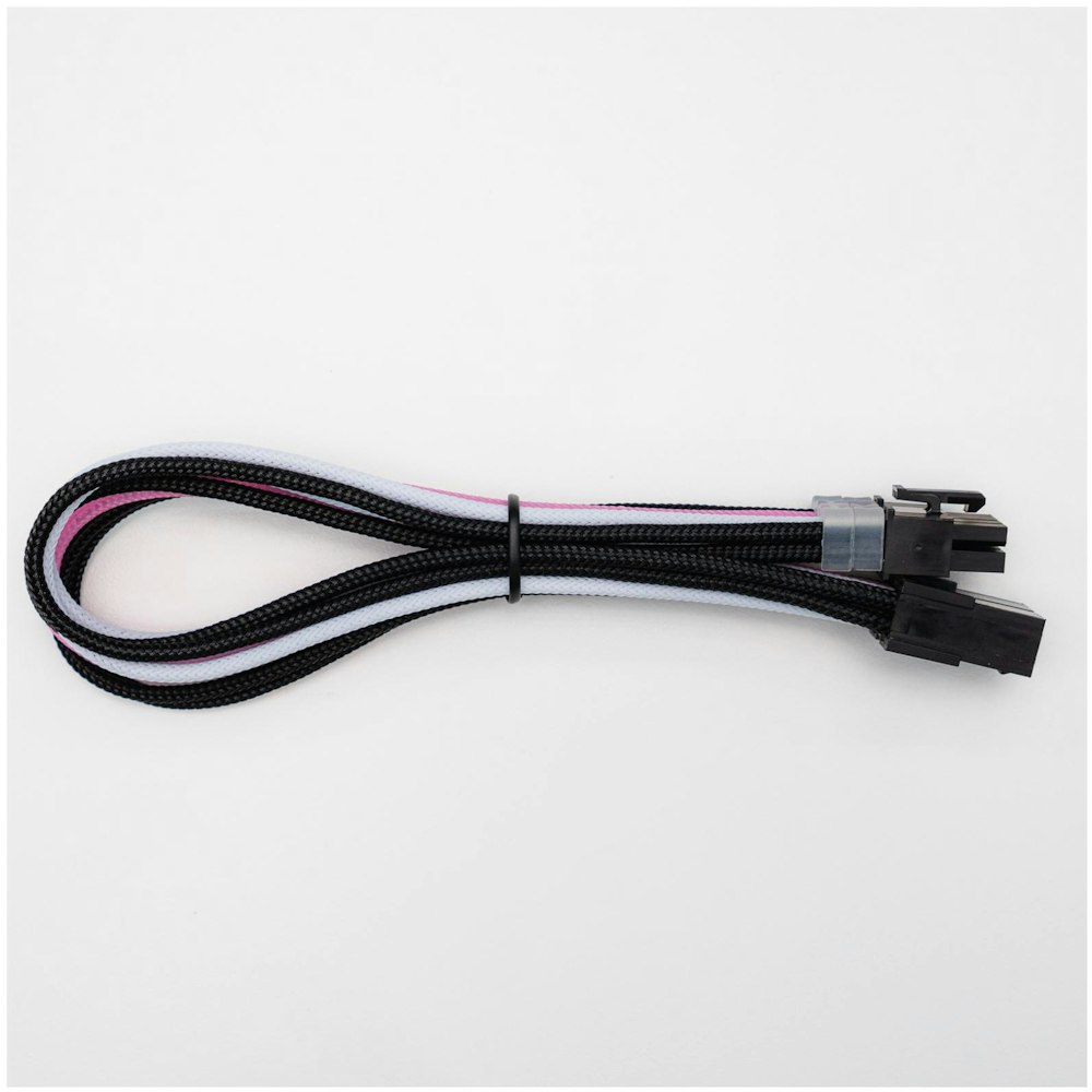 A large main feature product image of GamerChief Elite Series 8-Pin PCIe 30cm Sleeved Extension Cable (Hot Pink/White) - Black Connector