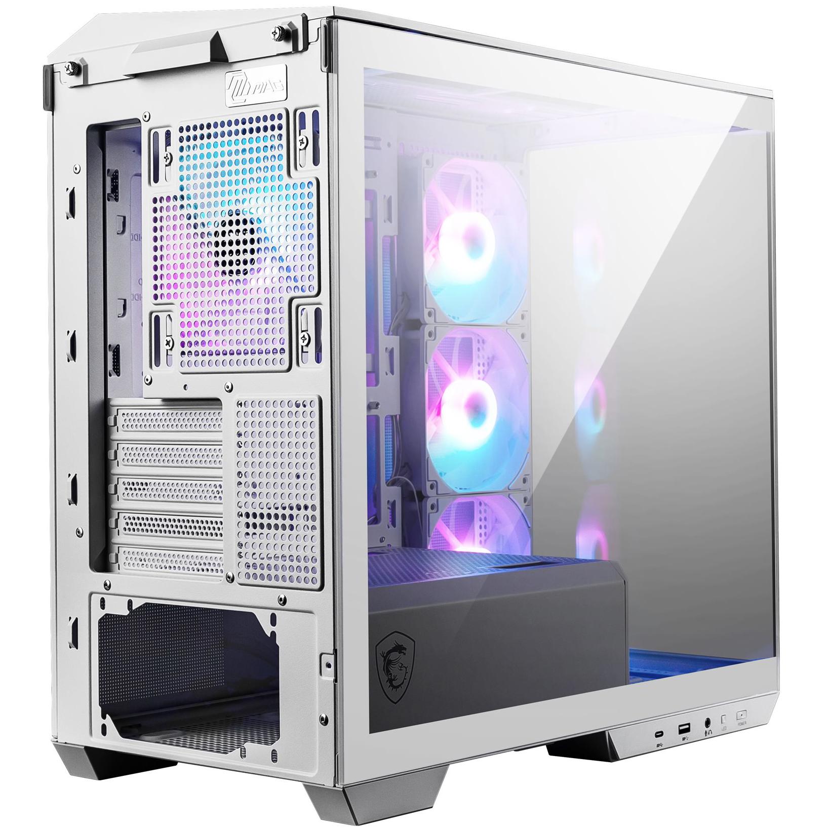 A large main feature product image of MSI MAG PANO M100R PZ mATX Tower Case - White