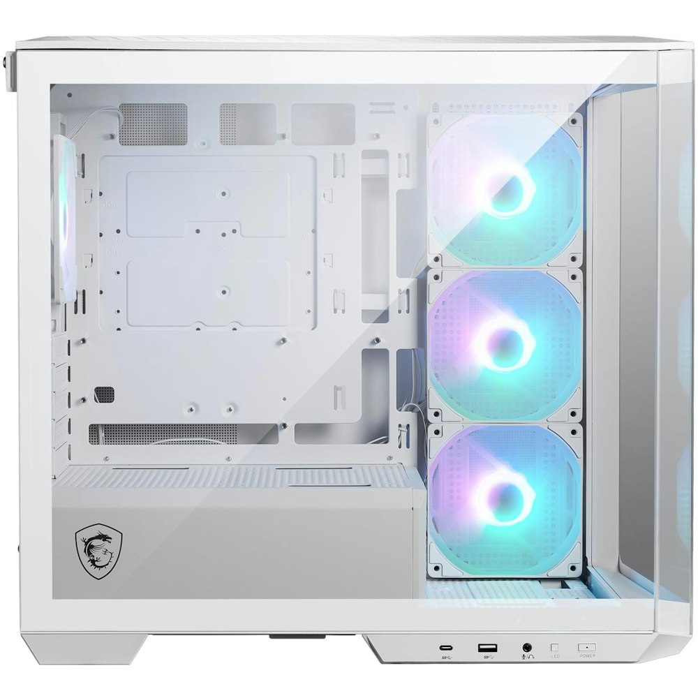A large main feature product image of MSI MAG PANO M100R PZ mATX Tower Case - White