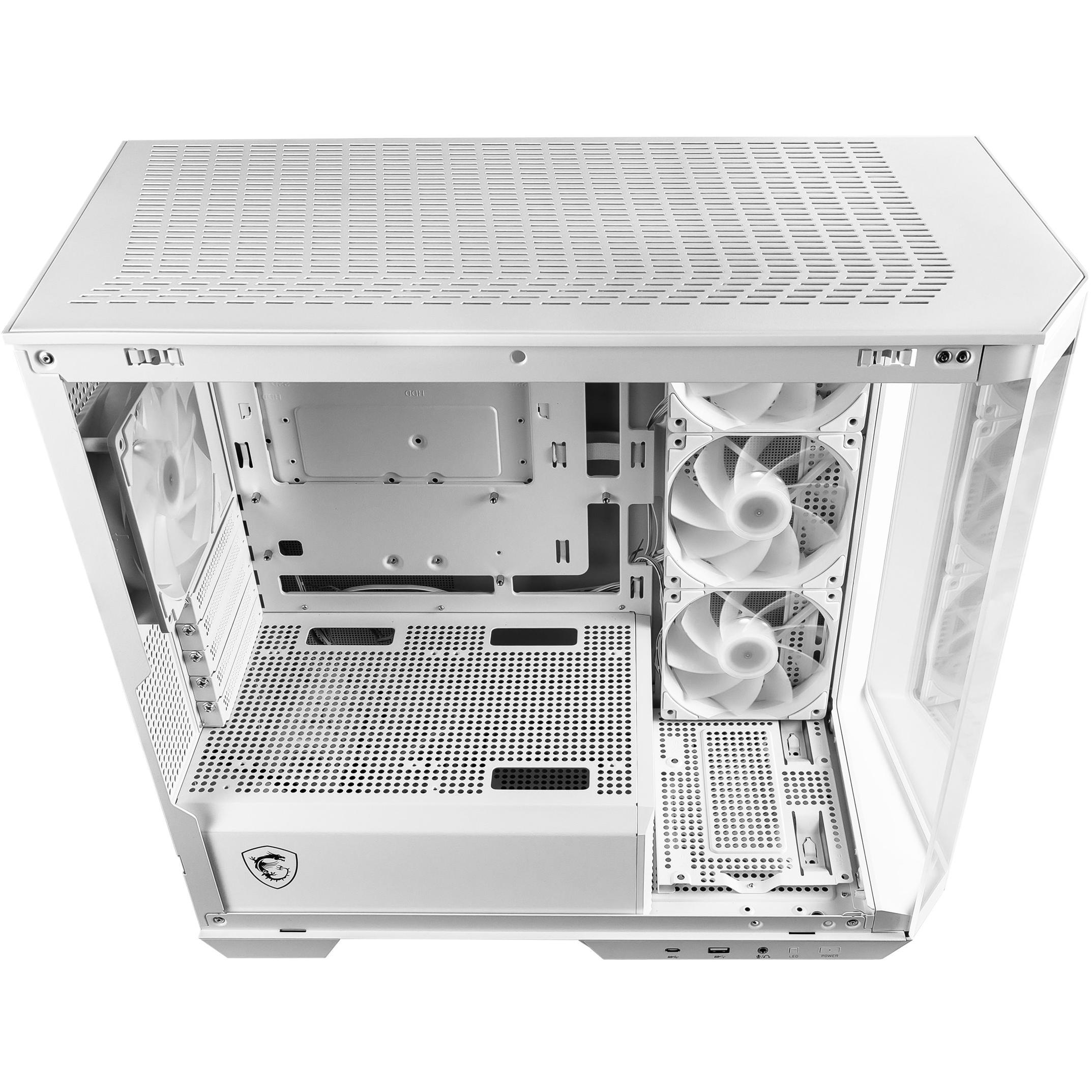 A large main feature product image of MSI MAG PANO M100R PZ mATX Tower Case - White