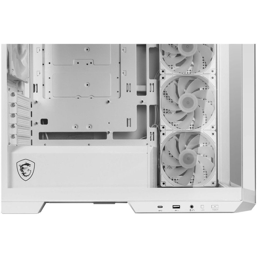 A large main feature product image of MSI MAG PANO M100R PZ mATX Tower Case - White