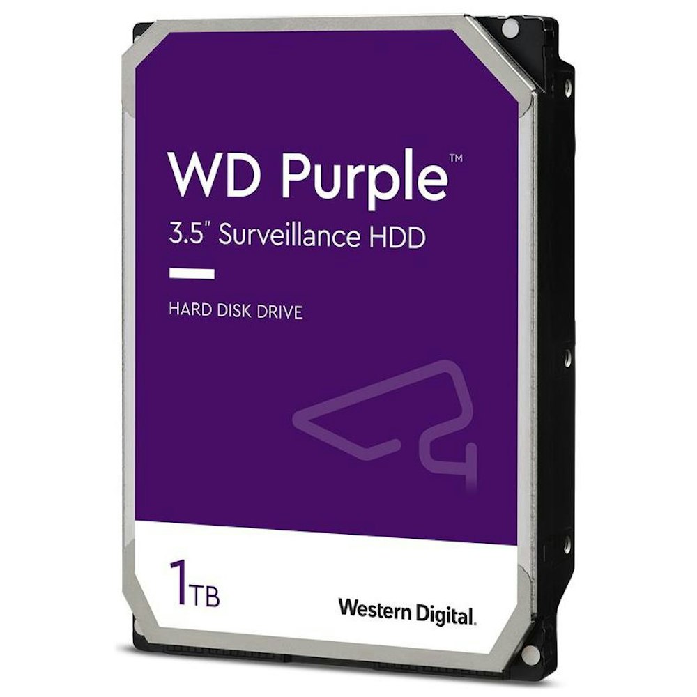 A large main feature product image of WD Purple 3.5" Surveillance HDD - 1TB 64MB