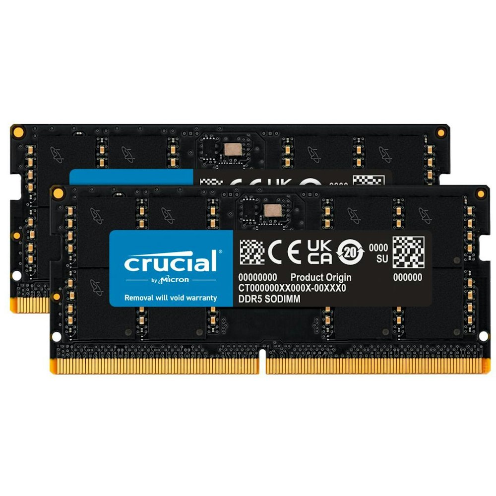 A large main feature product image of Crucial 64GB Kit (2x32GB) DDR5 SO-DIMM C40 4800MHz