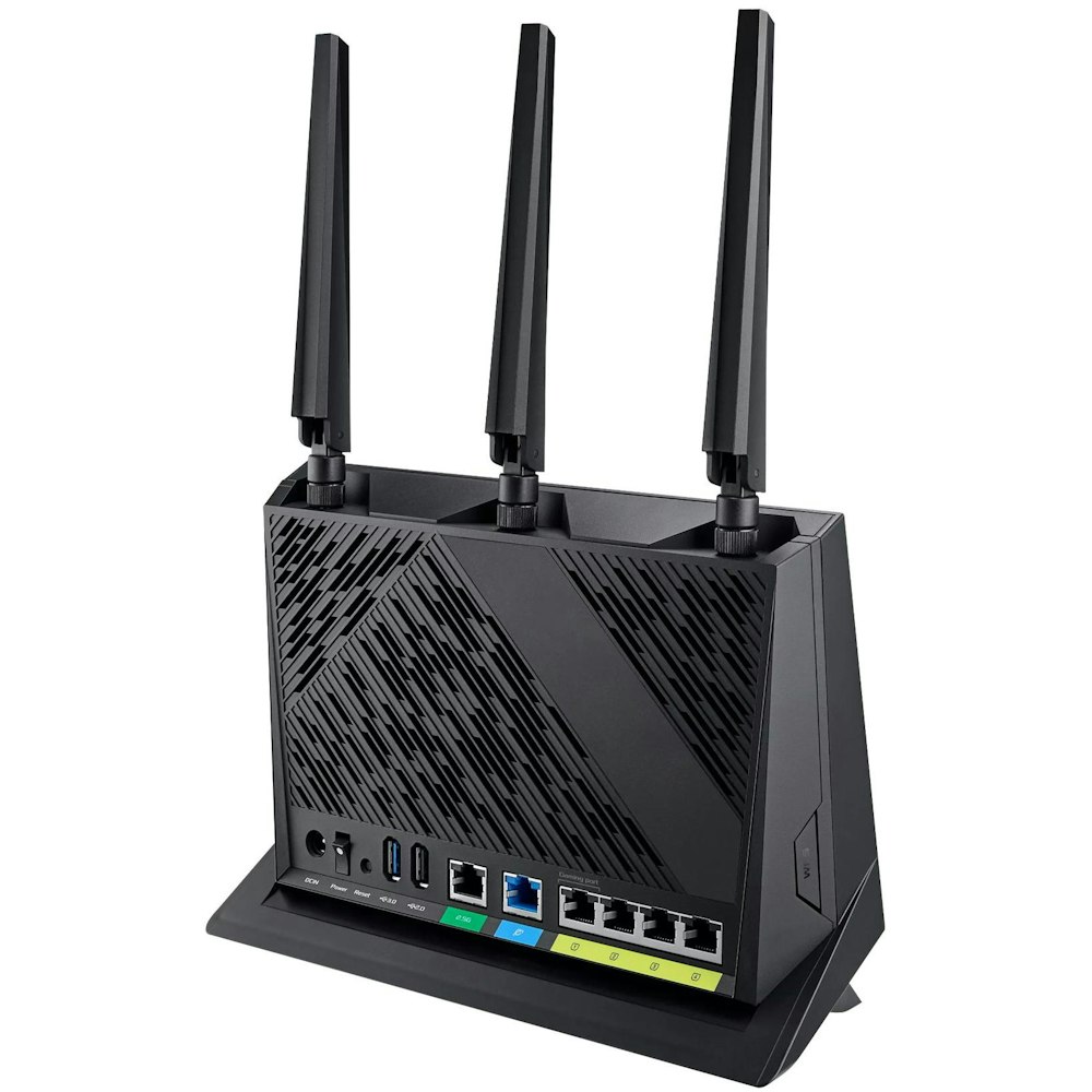 A large main feature product image of ASUS RT-AX86U-PRO AX5700 Dual Band WiFi 6 Gaming Router