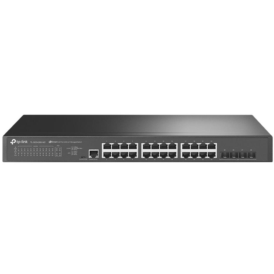 A large main feature product image of TP-Link JetStream TL-SG3428X-M2 - 24-Port 2.5GbE BASE-T L2+ Managed Switch with 4 10GbE SFP+ Slots