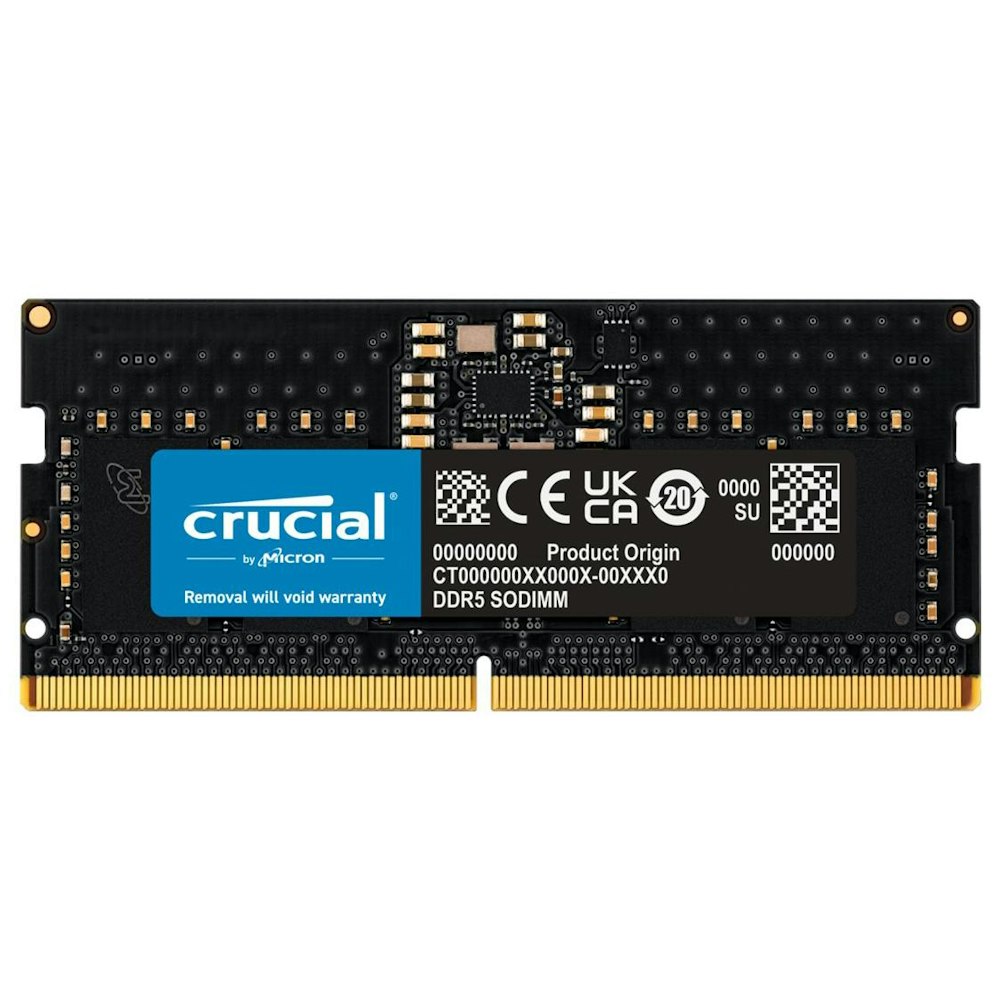 A large main feature product image of Crucial 8GB Single (1x8GB) DDR5 SO-DIMM C46 5600MHz