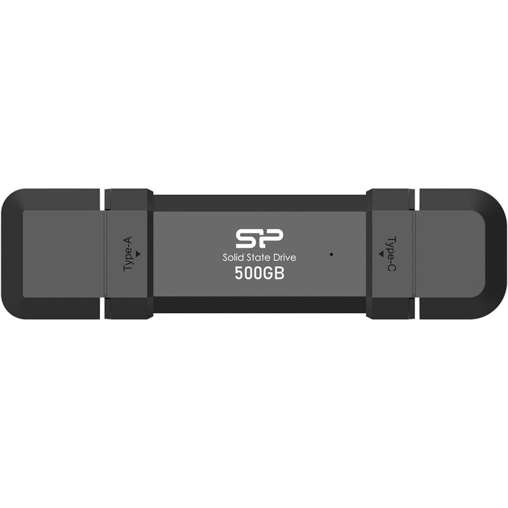 A large main feature product image of Silicon Power DS72 500GB USB Type C & A 3.2 Gen 2 SSD Flash Drive - Black
