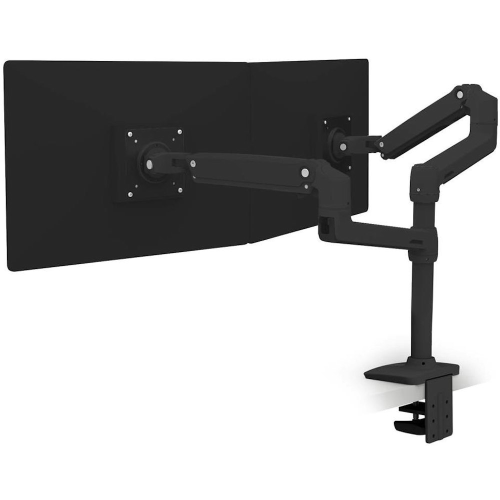 A large main feature product image of Ergotron LX Dual Stacking Monitor Arm - Matte Black