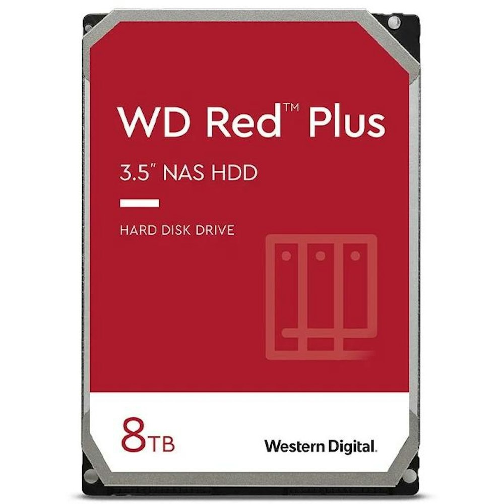 A large main feature product image of WD Red Plus 3.5" NAS HDD - 8TB  256MB