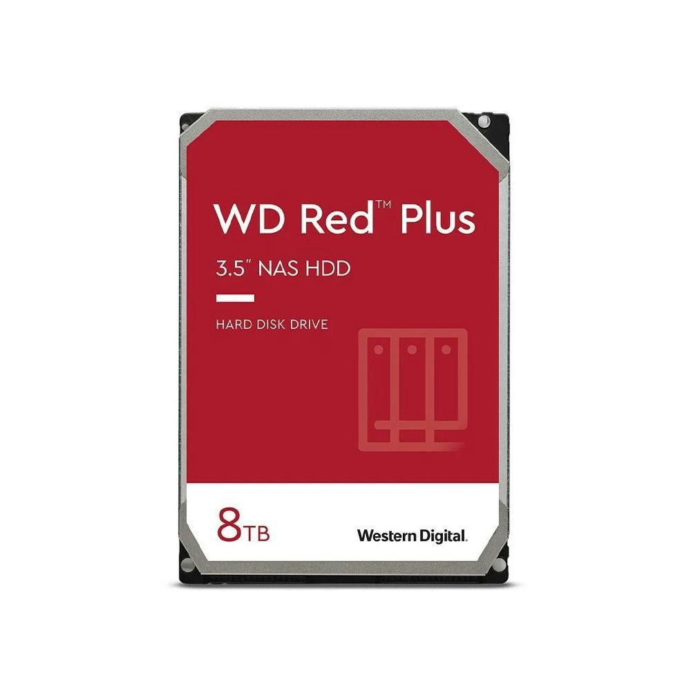 A large main feature product image of WD Red Plus 3.5" NAS HDD - 8TB  256MB